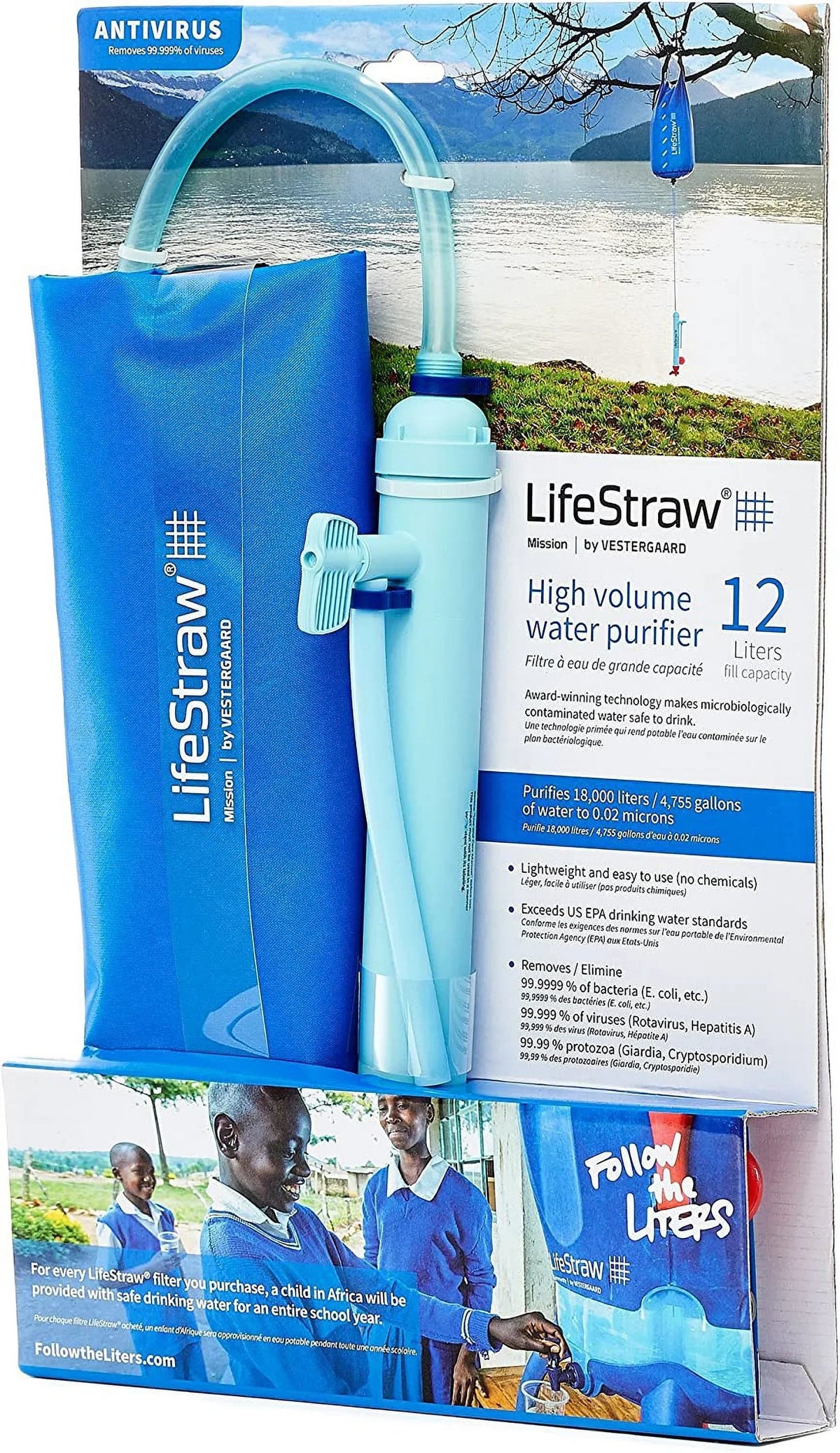 YUNWEN Mission Gravity-Fed Water Purifier, 12 L, Blue - LSM12