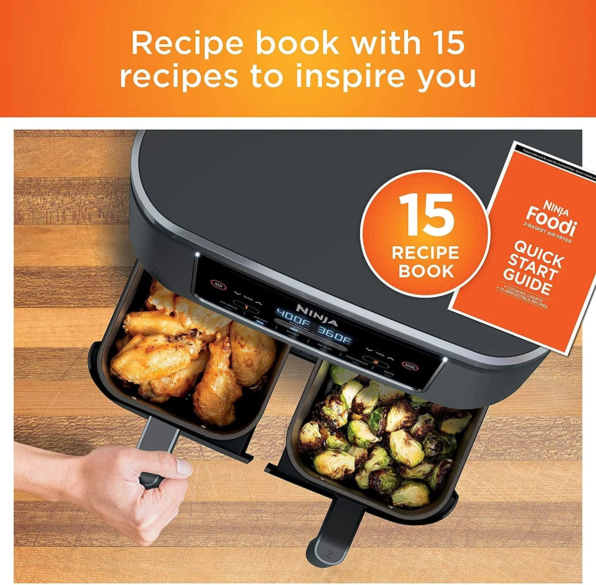 Ninja Foodi 6-in-1 2-Basket Air Fryer, 8-Quart, Dark Grey Stainless Finish - DZ201