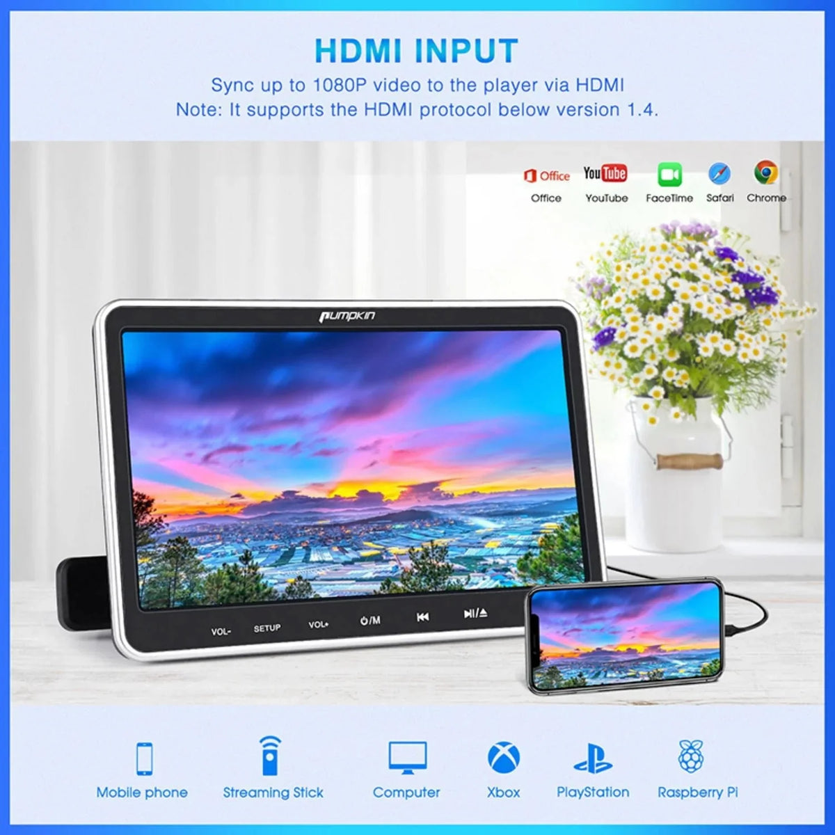 Pumpkin 10.1in Dual Headrest Car DVD Players With Headphones, 2 Mount Brackets, HDMI Input, Region Free And Last Memory