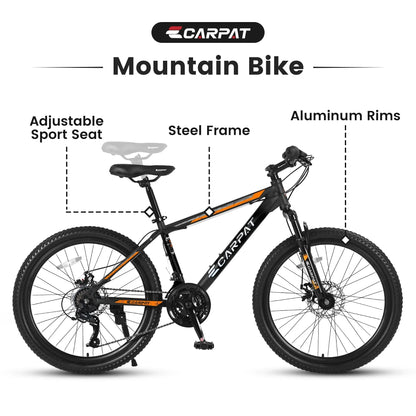 26 Inch Men's Mountain Bike With Shimano 21-Speed And Disc Brakes - Black Orange