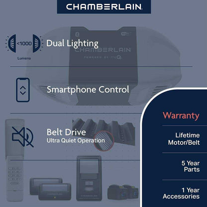 Chamberlain 3/4 HP Smart Quiet Belt Drive Garage Door Opener - B4505T