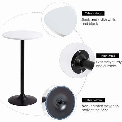 Round Bar-Height Bistro Pub Table With Metal Base And MDF Top, 23.8 x 23.8 x 39.5 Inch