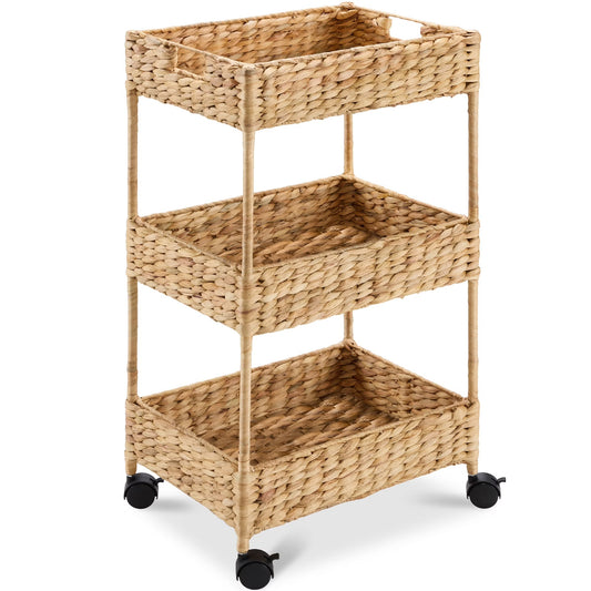Best Choice Products 3-Tier Water Hyacinth Rolling Utility Cart, 15.5 x 11.5 x 30in