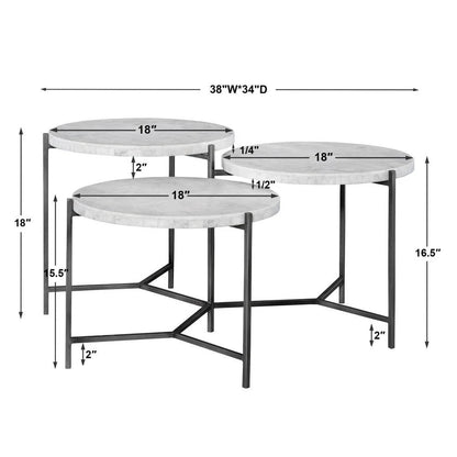 Bailey Street Home 38 inch Tiered Coffee Table, White Venetian Marble/Gunmetal Finish - 208-Bel-3826004
