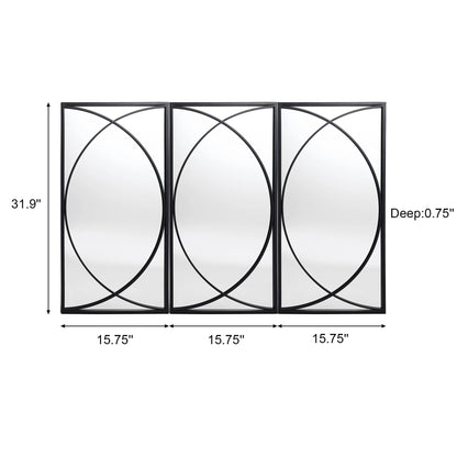 3-Piece Black Metal Rectangular Wall Mirror Set, 31.9" H x 15.75" W x 0.75" D