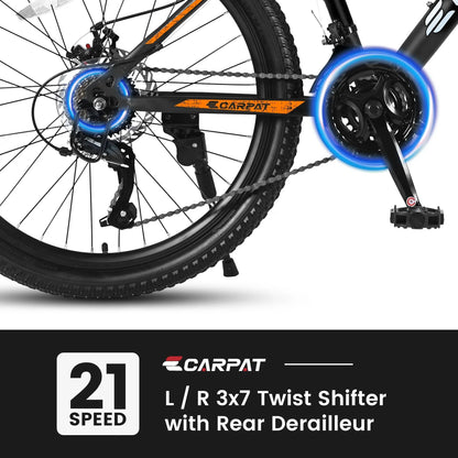 26 Inch Men's Mountain Bike With Shimano 21-Speed And Disc Brakes - Black Orange