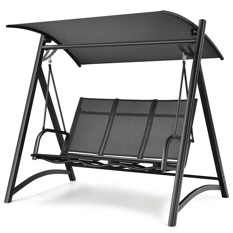 3-Person Aluminum Outdoor Patio Porch Swing Chair Bench Glider With Adjustable Canopy - Gray