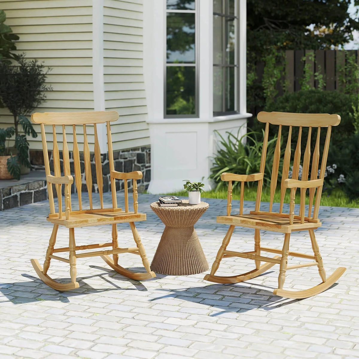 Costway Rubber Wood Rocking Chair, White, 22 x 32 x 44 in, 300 lbs