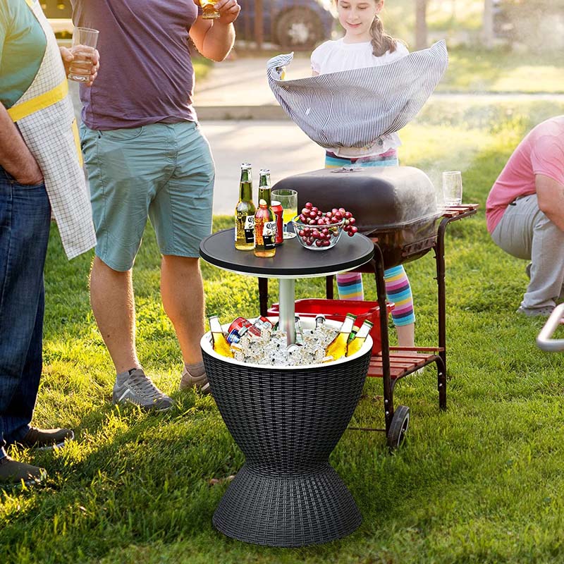 3-in-1 Rattan Outdoor Patio Ice Cooler Side Table, 8 Gal - Adjustable 22.5 in/32.5 in Height