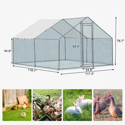 Al Fresco Metal Chicken Coop With Waterproof Cover, Silver, 10 x 10 ft