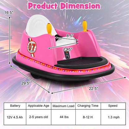 12V Toddler Battery Powered Bumper Car With Dual Joysticks And 360 Degree Spin