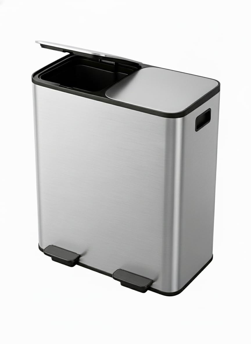 Garvee Dual Compartment Kitchen Step Trash Can, 2 x 10.6 gal, Silver