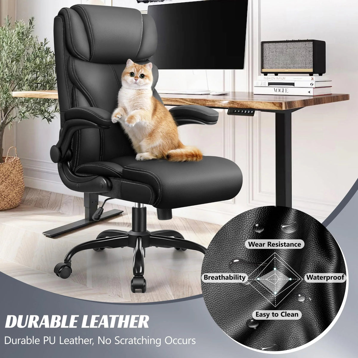 HeroSet Big And Tall Executive Office Chair With PU Leather, 400 lbs Capacity