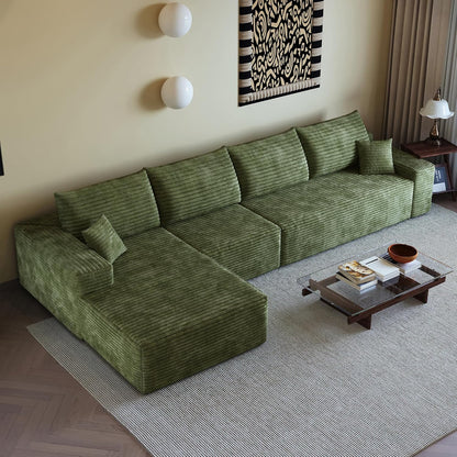 Oversized 135in 3-Piece Corduroy Upholstered Sectional Sofa With Deep Seat - Full Foam