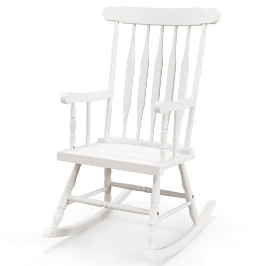 Costway Rubber Wood Rocking Chair, White, 22 x 32 x 44 in, 300 lbs