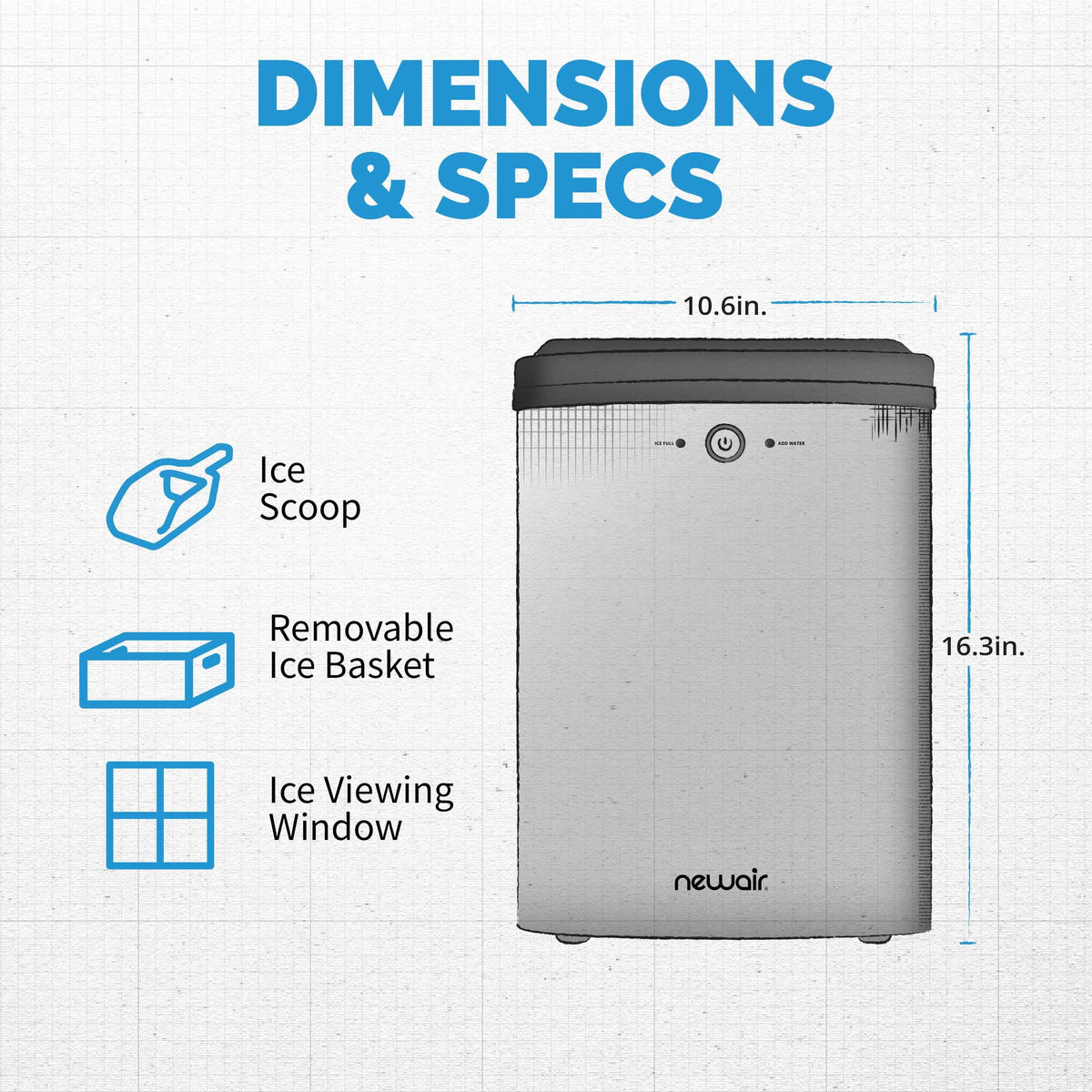 Newair Countertop Nugget Ice Maker, 45 lb, Self-Cleaning, Silver