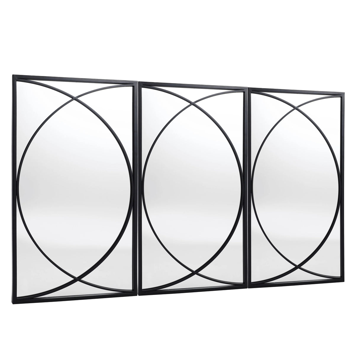 3-Piece Black Metal Rectangular Wall Mirror Set, 31.9" H x 15.75" W x 0.75" D