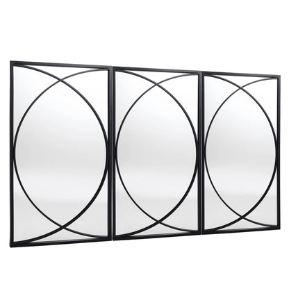 3-Piece Black Metal Rectangular Wall Mirror Set, 31.9" H x 15.75" W x 0.75" D