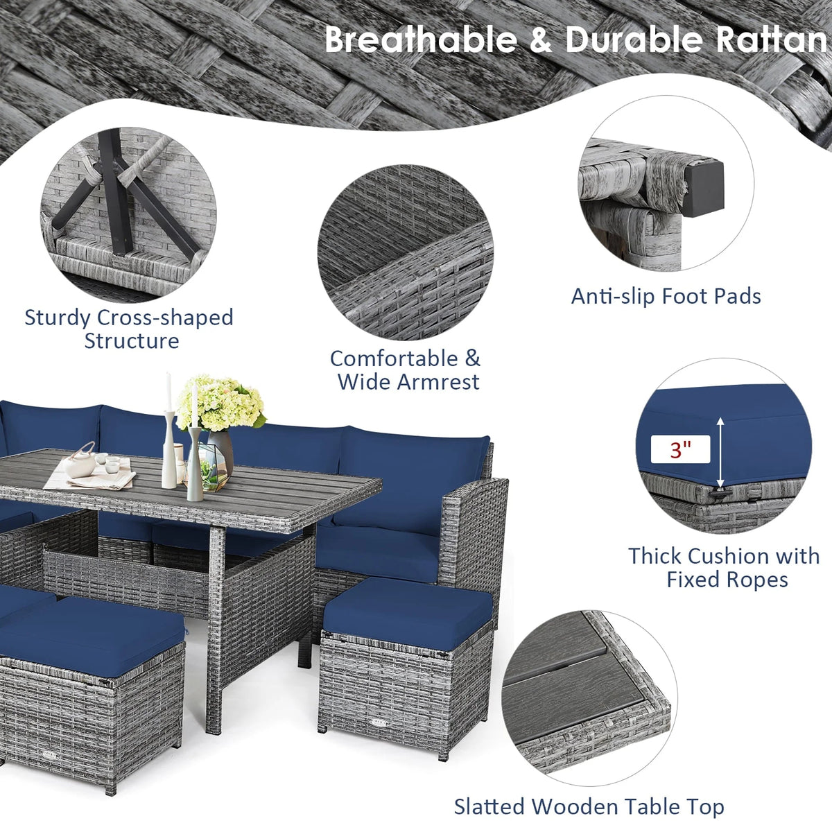 Outdoor Rattan Patio Furniture Set, Black, 7-Piece