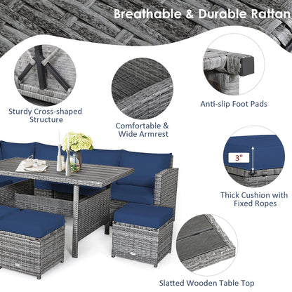Outdoor Rattan Patio Furniture Set, Black, 7-Piece