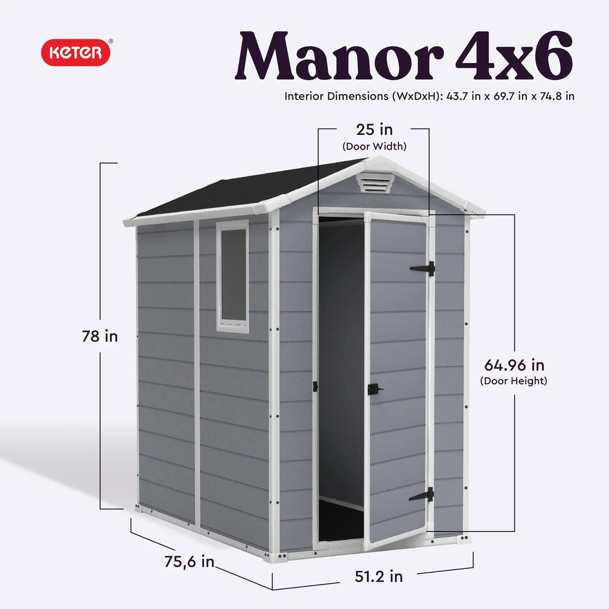 Keter Manor DD 6 X 8 Foot Outdoor Storage Shed, Grey - 213413