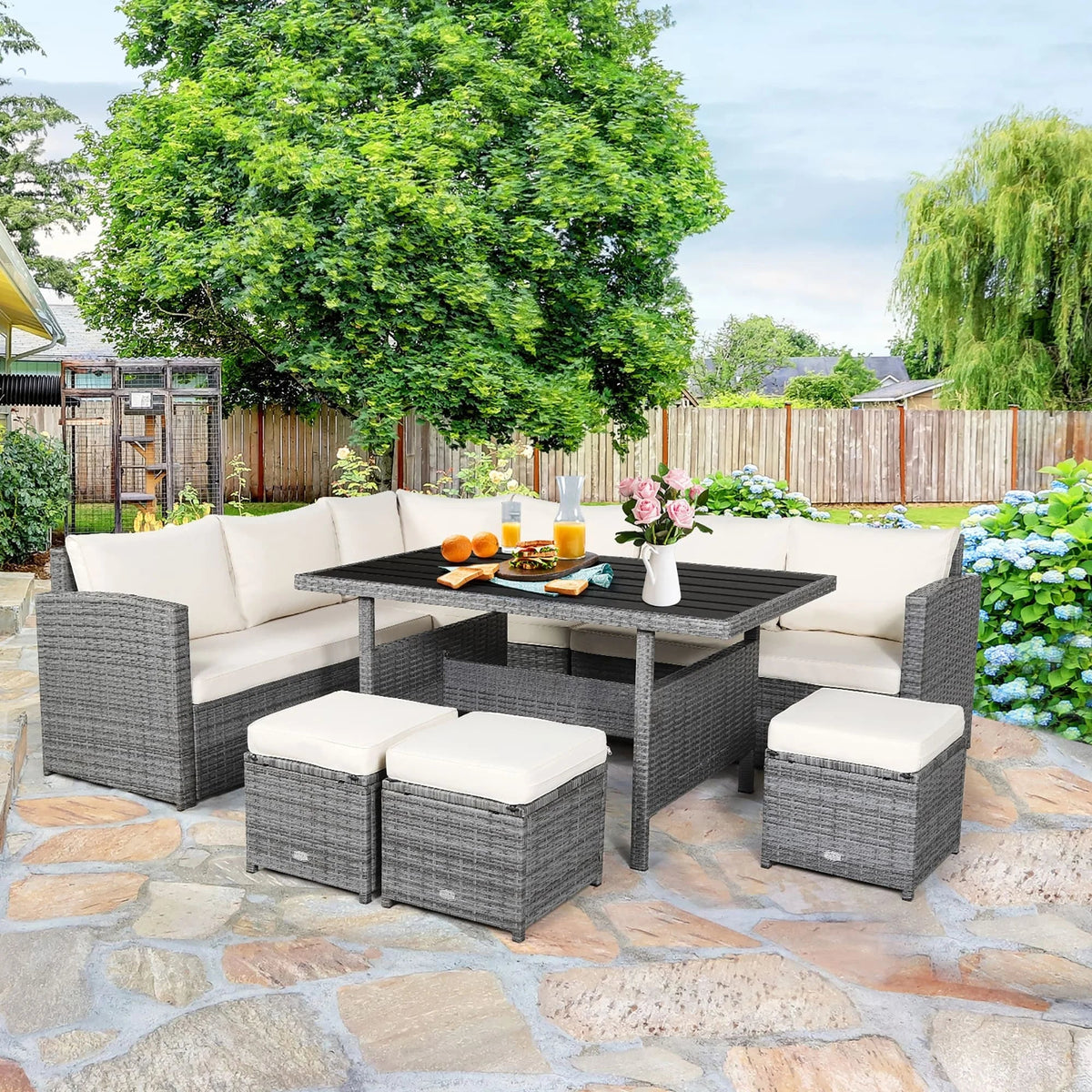 Outdoor Rattan Patio Furniture Set, Black, 7-Piece