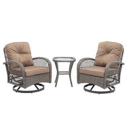 3-Piece Outdoor Swivel Rocker Conversation Set With Tempered Glass Coffee Table