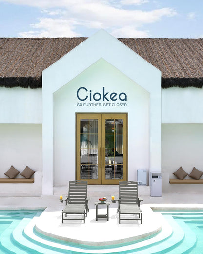 Ciokea Outdoor Oversized HDPE Chaise Lounge Chair With Wheels, Cup Holder And 5 Positions
