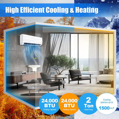 Wall-Mounted Ductless Mini Split Air Conditioner With Heat Pump, 24000 BTU, 208-230V, 18.5 SEER2, White