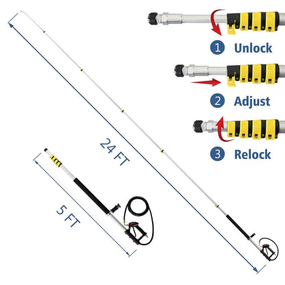 JANZ Telescoping Pressure Washer Wand, 24FT Aluminum With 7 Nozzles And Brush - TW-004