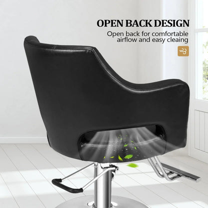 OmySalon Barber Styling Chair With Hydraulic Pump, 360 Swivel And Footrest - Black