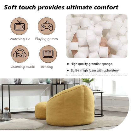 MOONMISS Microfiber Upholstered Round Bean Bag Sofa Chair With Ottoman - Gray