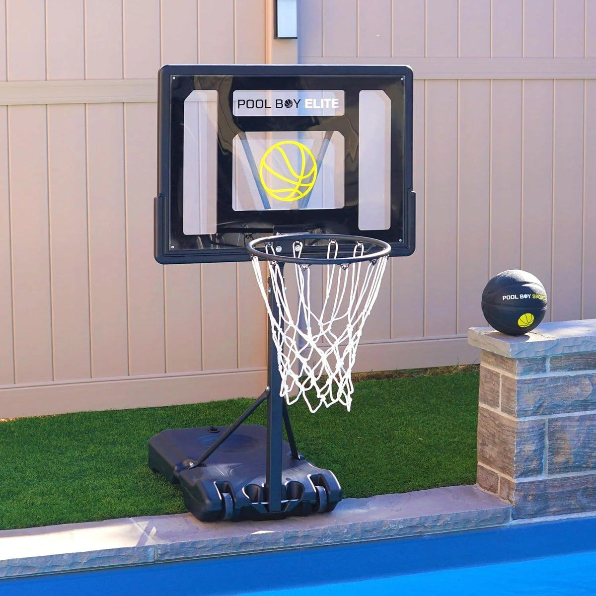 POOL BOY SPORTS Poolside Basketball Hoop With Composite Leather Basketball, Air Pump And Tools - Pool Boy Elite