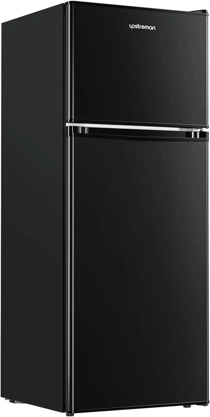 Upstreman 4 Cubic Feet Double Door Mini Refrigerator With Freezer, Black - BR401