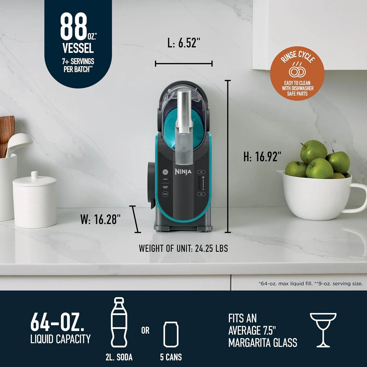 SLUSHi Frozen Drink And Slushie Machine, 88 oz, 5 Preset Programs, Black - FS301
