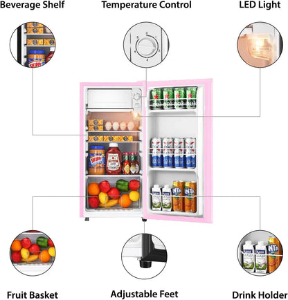 Kcpolre Mini Fridge With Freezer, 3.1 Cu.Ft, Pink - JINXIN85B