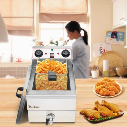 BAYUELSWU Electric Deep Fryer With Basket, 12.5Qt Stainless Steel Single Tank, 8L Basket