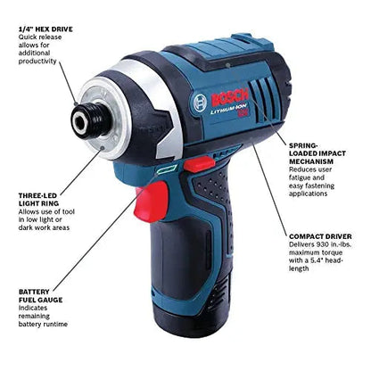 BOSCH 12V Max Cordless Drill/Driver And Impact Driver Combo Kit With 2 Batteries, Charger And Case - CLPK22-120