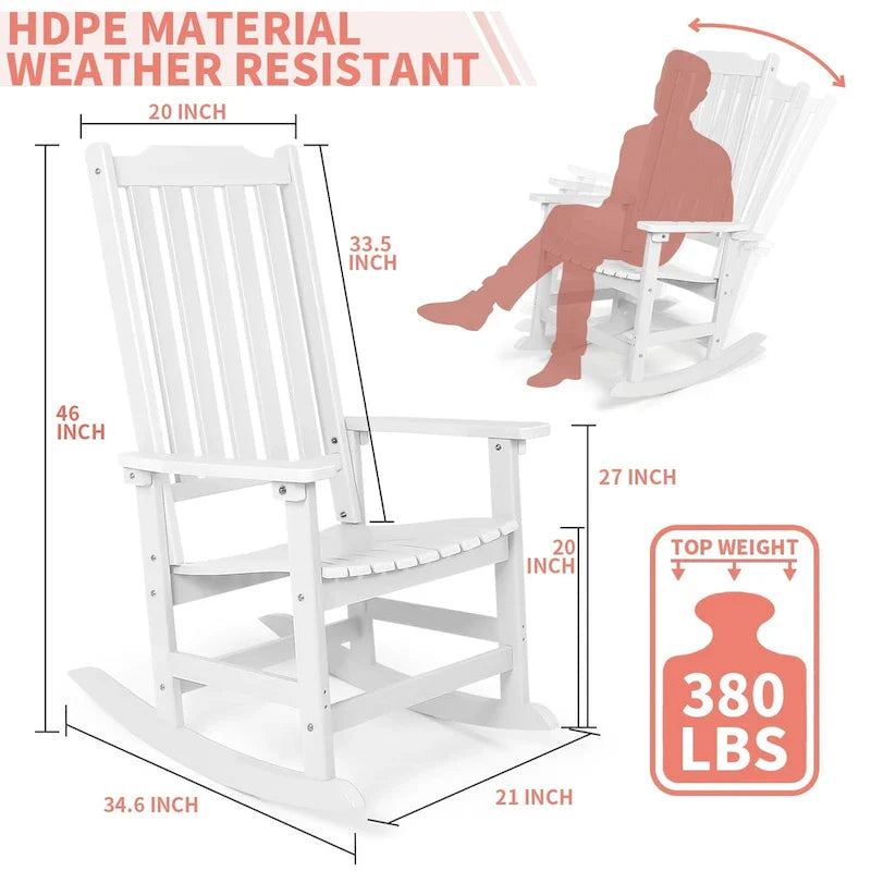 Vrakae Patio High-Back Rocking Chairs, 2-Piece, 21 x 34.6 x 46 Inches