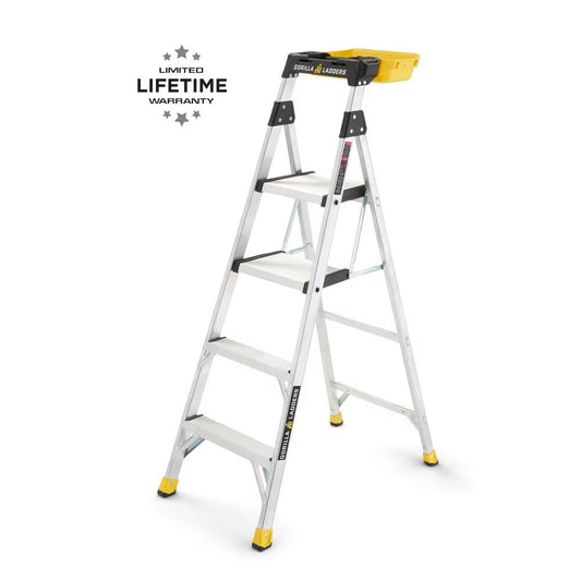 Gorilla Ladders Aluminum Dual Platform Heavy-Duty Ladder With Project Bucket, 5.5 ft, 300 lb Capacity - Multicolor