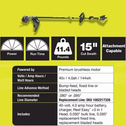 Ryobi 40V Brushless 20 in Self-Propelled Lawn Mower, Trimmer And Blower Kit With Dual Batteries And Chargers - RY401120-Y RY40270 RY40407BTLVNM
