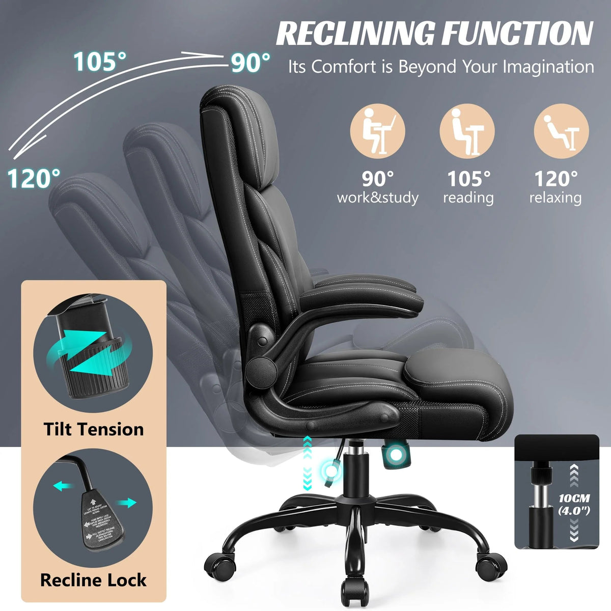 HeroSet Big And Tall Executive Office Chair With PU Leather, 400 lbs Capacity