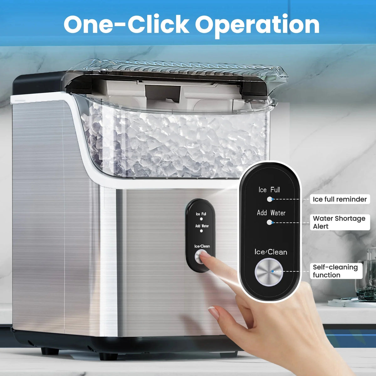Auseo Countertop Nugget Ice Maker, 35lbs/24H, Self-Cleaning, Black