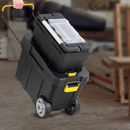 2-in-1 Rolling Plastic Toolbox Set With 6-Inch Wheels, Black
