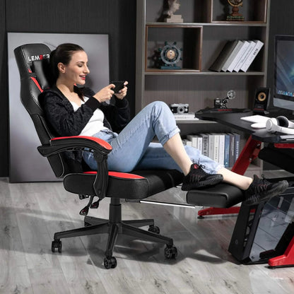 Big And Tall Gaming Chair With Footrest, 400 LB Capacity