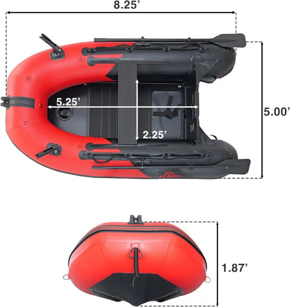 Inflatable Dinghy Fishing Boat, 8'5, 3-Person, Red/Black, Aluminum Floor - BT85RBK