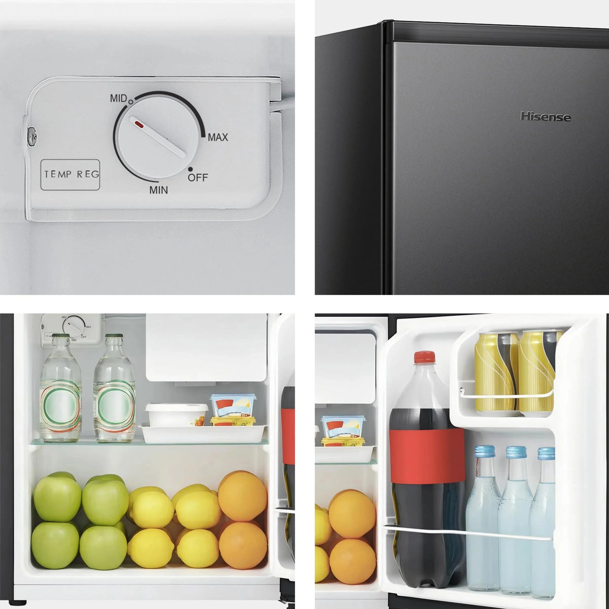 Hisense Single Door Mini Refrigerator, Black, 1.6 Cu Ft - WMS017M6XBE