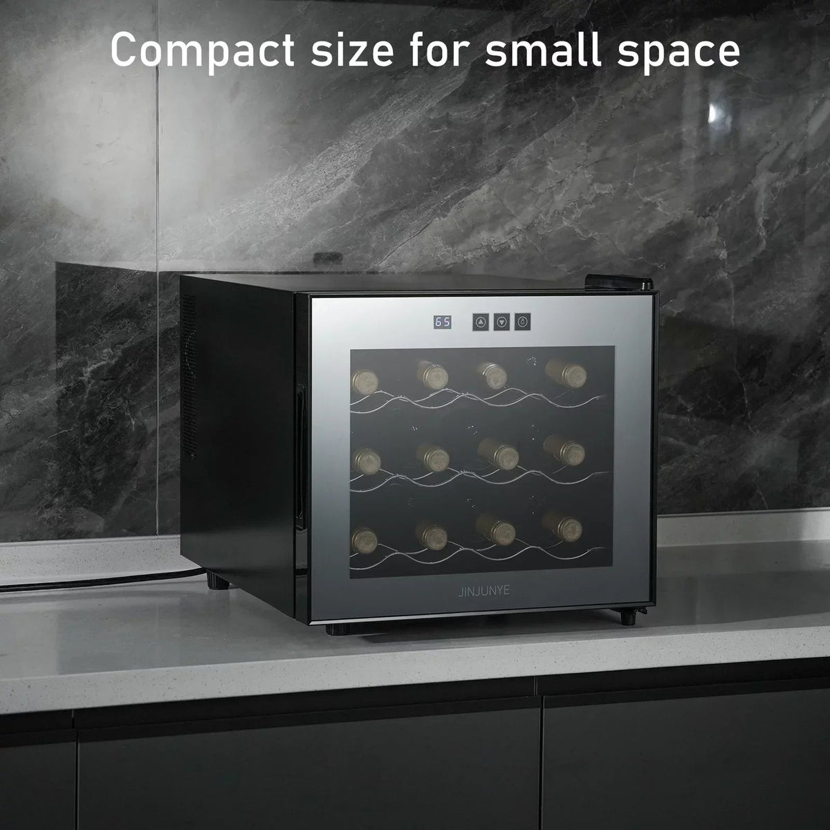 JINJUNYE Countertop Wine Cooler Refrigerator, 12 Bottle, Glass Door