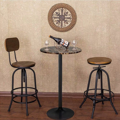 Round Bar-Height Bistro Pub Table With Metal Base And MDF Top, 23.8 x 23.8 x 39.5 Inch