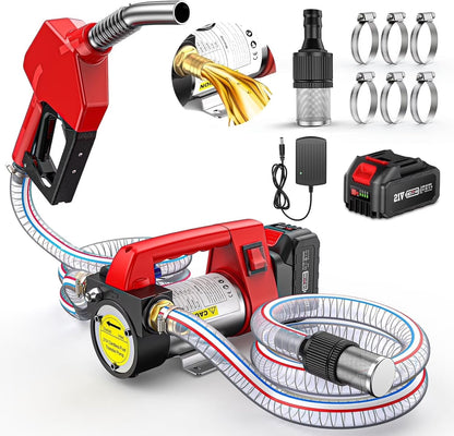 TaskStar 260W Cordless Diesel Kerosene Fuel Transfer Pump Kit, 12 GPM, 21V 4.0Ah Battery, 2 x 6.6 ft Hoses